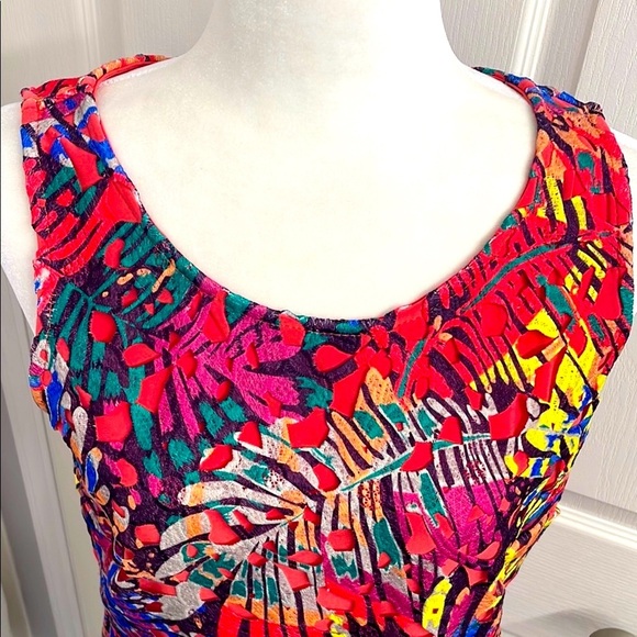 Frank Lyman Design Multicolour Tropical Cocktail Dress Laser Cut Lace Size 12 - Picture 10 of 10